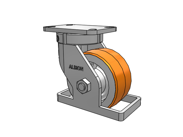 410 Series Top Plate Swivel Caster with 6 x 3 Red-Orange Tread on Cast Iron Core PY - Polyurethane 80A (Cast Iron Core) Wheel