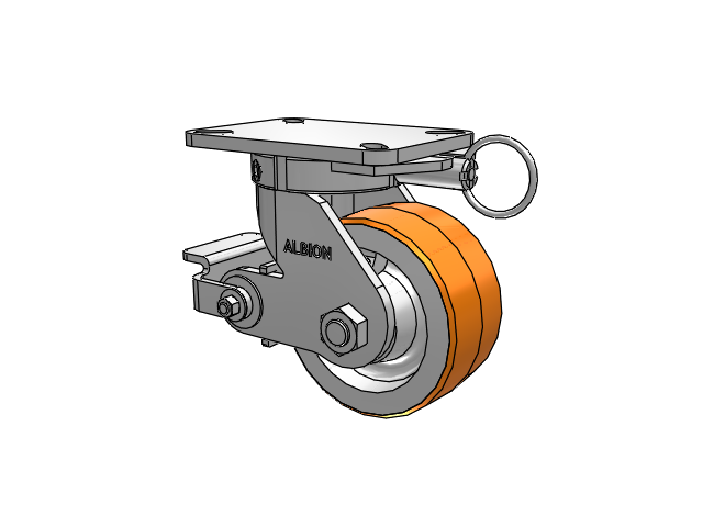 410 Series Top Plate Swivel Caster with 6 x 3 Red-Orange Tread on Cast Iron Core PY - Polyurethane 80A (Cast Iron Core) Wheel and Poly Cam Brake