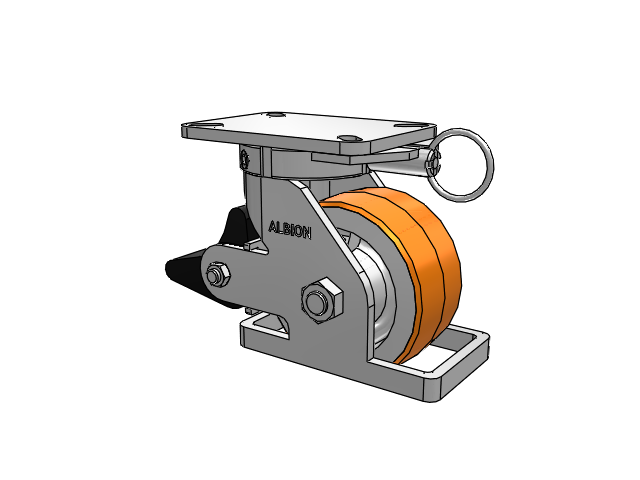 410 Series Top Plate Swivel Caster with 6 x 3 Red-Orange Tread on Cast Iron Core PY - Polyurethane 80A (Cast Iron Core) Wheel and Poly Lock Integrated Brake