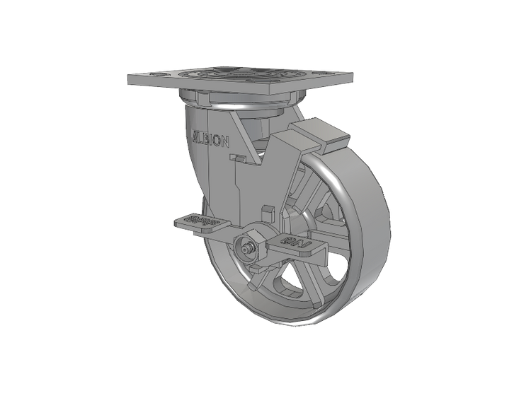 16 Series Top Plate Swivel Caster with 5 x 2 Grey Enamel CA - Cast Iron Wheel and Face Brake