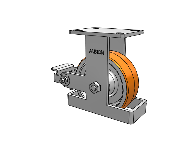 410 Series Top Plate Rigid Caster with 8 x 3 Red-Orange Tread on Cast Iron Core PY - Polyurethane 80A (Cast Iron Core) Wheel and Poly Cam Brake