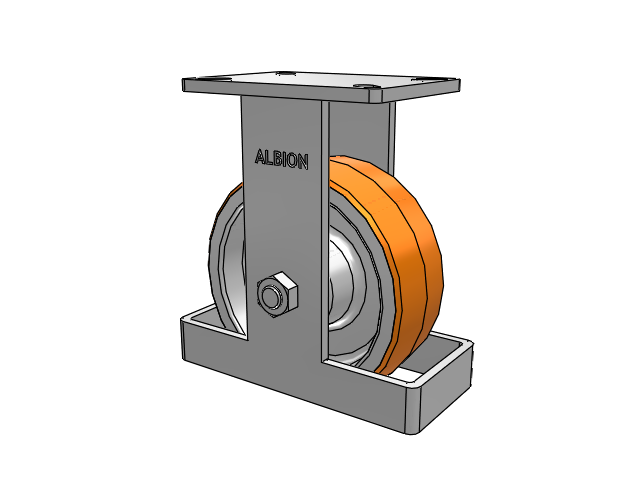 410 Series Top Plate Rigid Caster with 8 x 3 Red-Orange Tread on Cast Iron Core PY - Polyurethane 80A (Cast Iron Core) Wheel