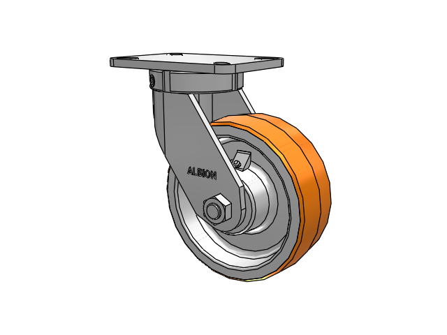 410 Series Top Plate Swivel Caster with 8 x 3 Red-Orange Tread on Cast Iron Core PY - Polyurethane 80A (Cast Iron Core) Wheel