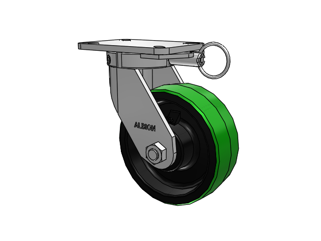410 Series Top Plate Swivel Caster with 8 x 3 Green Tread on Black Cast Iron Core PY - Polyurethane (Cast Iron Core) Wheel