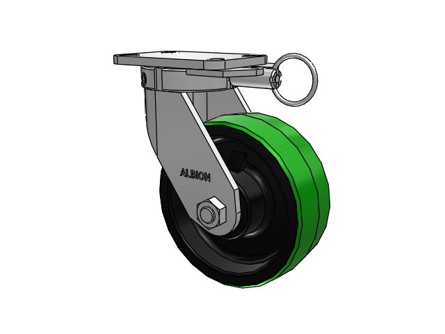 410 Series Top Plate Swivel Caster with 8 x 3 Green Tread on Black Cast Iron Core PY - Polyurethane (Cast Iron Core) Wheel