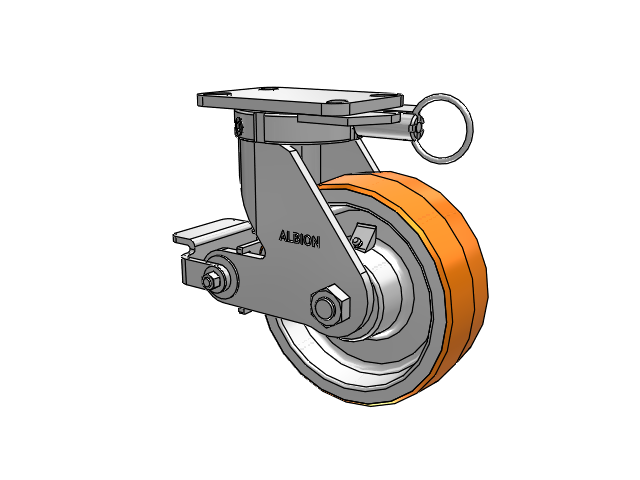 410 Series Top Plate Swivel Caster with 8 x 3 Red-Orange Tread on Cast Iron Core PY - Polyurethane 80A (Cast Iron Core) Wheel and Poly Cam Brake