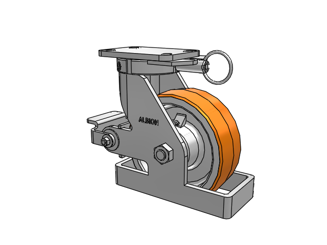 410 Series Top Plate Swivel Caster with 8 x 3 Red-Orange Tread on Cast Iron Core PY - Polyurethane 80A (Cast Iron Core) Wheel and Poly Cam Brake