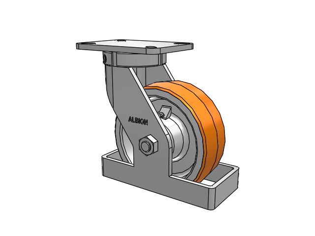 410 Series Top Plate Swivel Caster with 8 x 3 Red-Orange Tread on Cast Iron Core PY - Polyurethane 80A (Cast Iron Core) Wheel