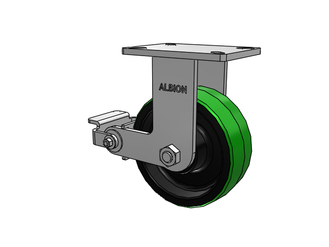 410 Series Top Plate Rigid Caster with 8 x 3 Green Tread on Black Cast Iron Core PY - Polyurethane (Cast Iron Core) Wheel and Poly Cam Brake