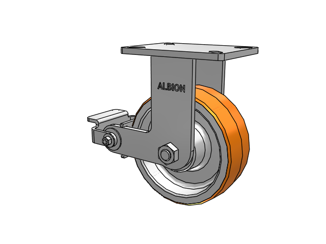 410 Series Top Plate Rigid Caster with 8 x 3 Red-Orange Tread on Cast Iron Core PY - Polyurethane 80A (Cast Iron Core) Wheel and Poly Cam Brake