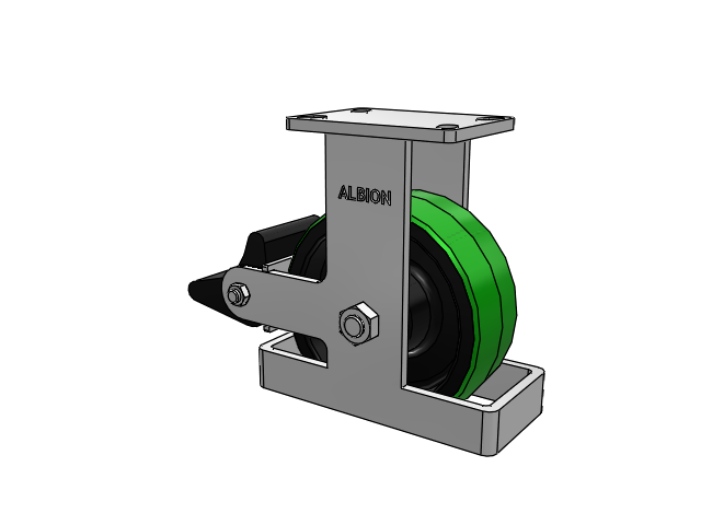 410 Series Top Plate Rigid Caster with 8 x 3 Green Tread on Black Cast Iron Core PY - Polyurethane (Cast Iron Core) Wheel and Poly Lock Integrated Brake
