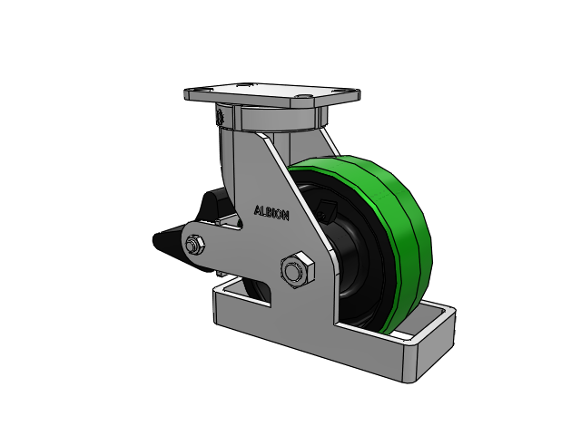 410 Series Top Plate Swivel Caster with 8 x 3 Green Tread on Black Cast Iron Core PY - Polyurethane (Cast Iron Core) Wheel and Poly Lock Integrated Brake