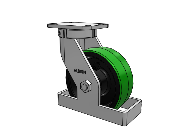 410 Series Top Plate Swivel Caster with 8 x 3 Green Tread on Black Cast Iron Core PY - Polyurethane (Cast Iron Core) Wheel