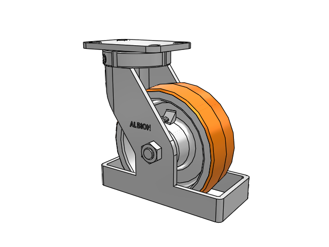 410 Series Top Plate Swivel Caster with 8 x 3 Red-Orange Tread on Cast Iron Core PY - Polyurethane 80A (Cast Iron Core) Wheel
