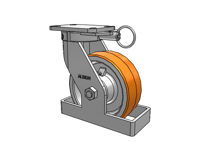 410 Series Top Plate Swivel Caster with 8 x 3 Red-Orange Tread on Cast Iron Core PY - Polyurethane 80A (Cast Iron Core) Wheel