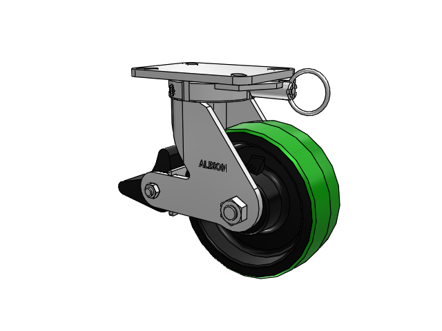 410 Series Top Plate Swivel Caster with 8 x 3 Green Tread on Black Cast Iron Core PY - Polyurethane (Cast Iron Core) Wheel and Poly Lock Integrated Brake