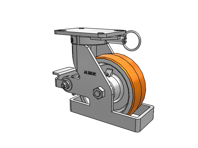 410 Series Top Plate Swivel Caster with 8 x 3 Red-Orange Tread on Cast Iron Core PY - Polyurethane 80A (Cast Iron Core) Wheel and Poly Cam Brake