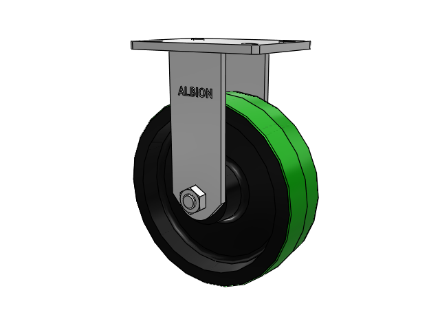 410 Series Top Plate Rigid Caster with 10 x 3 Green Tread on Black Cast Iron Core PY - Polyurethane (Cast Iron Core) Wheel
