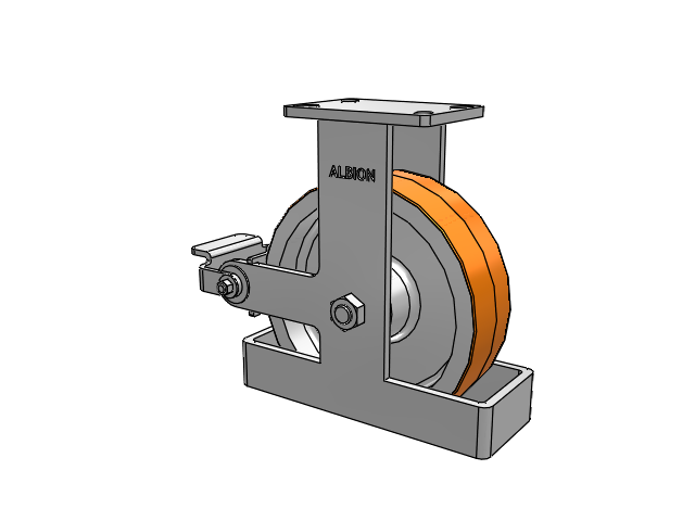 410 Series Top Plate Rigid Caster with 10 x 3 Red-Orange Tread on Cast Iron Core PY - Polyurethane 80A (Cast Iron Core) Wheel and Poly Cam Brake