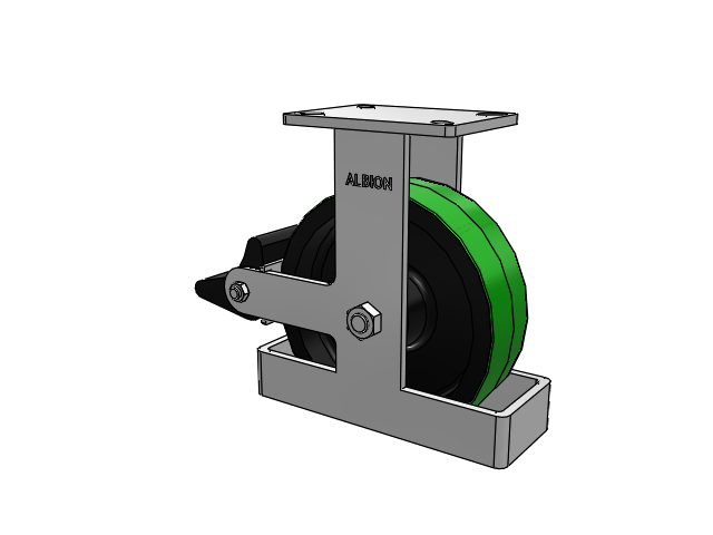 410 Series Top Plate Rigid Caster with 10 x 3 Green Tread on Black Cast Iron Core PY - Polyurethane (Cast Iron Core) Wheel and Poly Lock Integrated Brake