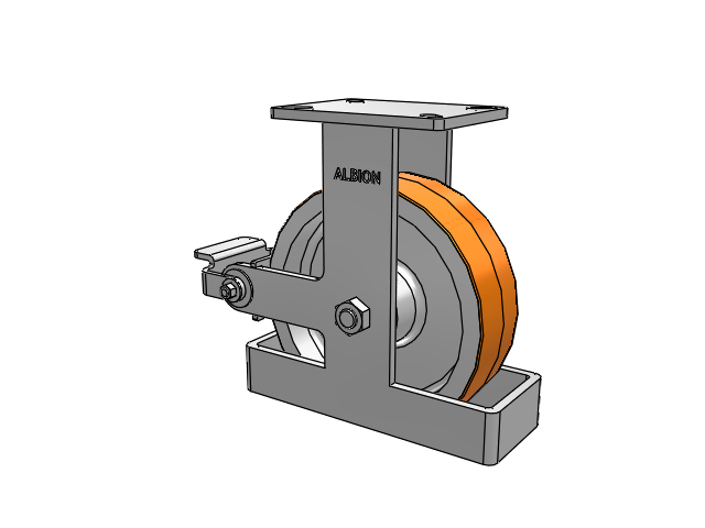 410 Series Top Plate Rigid Caster with 10 x 3 Red-Orange Tread on Cast Iron Core PY - Polyurethane 80A (Cast Iron Core) Wheel and Poly Cam Brake