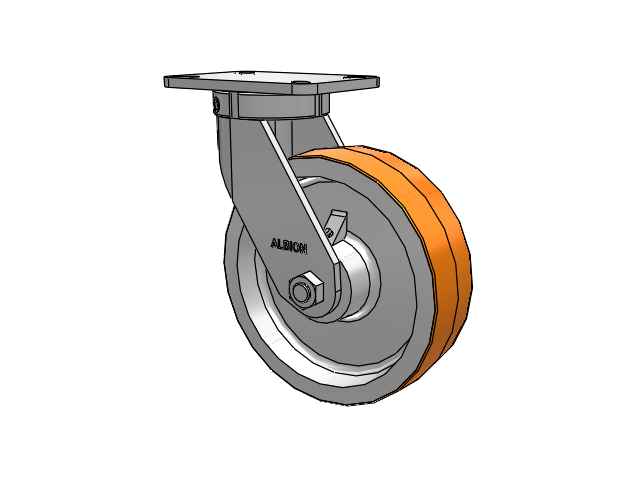 410 Series Top Plate Swivel Caster with 10 x 3 Red-Orange Tread on Cast Iron Core PY - Polyurethane 80A (Cast Iron Core) Wheel
