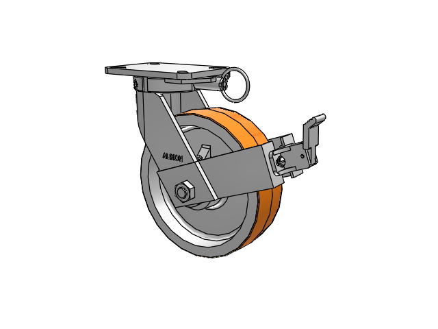410 Series Top Plate Swivel Caster with 10 x 3 Red-Orange Tread on Cast Iron Core PY - Polyurethane 80A (Cast Iron Core) Wheel and Face Brake