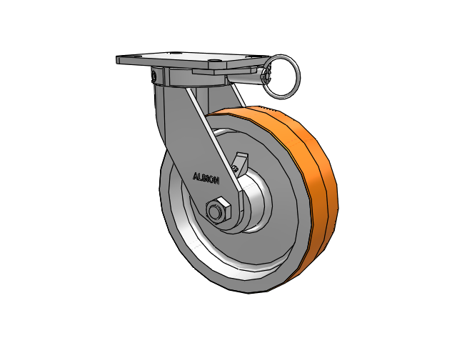 410 Series Top Plate Swivel Caster with 10 x 3 Red-Orange Tread on Cast Iron Core PY - Polyurethane 80A (Cast Iron Core) Wheel