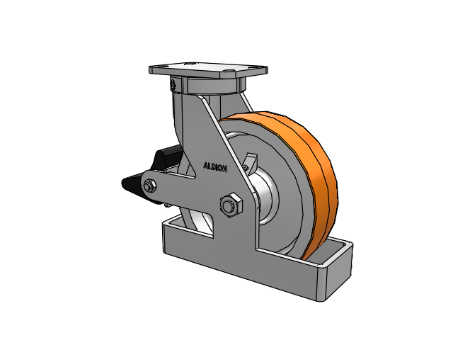 410 Series Top Plate Swivel Caster with 10 x 3 Red-Orange Tread on Cast Iron Core PY - Polyurethane 80A (Cast Iron Core) Wheel and Poly Lock Integrated Brake