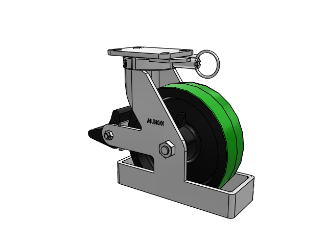 410 Series Top Plate Swivel Caster with 10 x 3 Green Tread on Black Cast Iron Core PY - Polyurethane (Cast Iron Core) Wheel and Poly Lock Integrated Brake