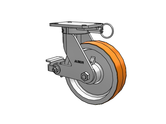 410 Series Top Plate Swivel Caster with 10 x 3 Red-Orange Tread on Cast Iron Core PY - Polyurethane 80A (Cast Iron Core) Wheel and Poly Cam Brake