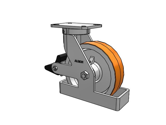 410 Series Top Plate Swivel Caster with 10 x 3 Red-Orange Tread on Cast Iron Core PY - Polyurethane 80A (Cast Iron Core) Wheel and Poly Lock Integrated Brake
