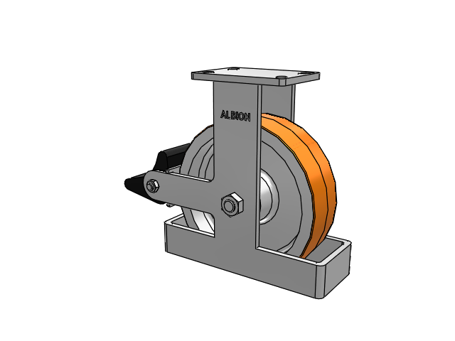 410 Series Top Plate Rigid Caster with 10 x 3 Red-Orange Tread on Cast Iron Core PY - Polyurethane 80A (Cast Iron Core) Wheel and Poly Lock Integrated Brake