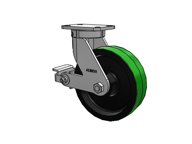 410 Series Top Plate Swivel Caster with 10 x 3 Green Tread on Black Cast Iron Core PY - Polyurethane (Cast Iron Core) Wheel and Poly Cam Brake