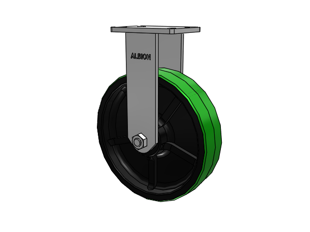410 Series Top Plate Rigid Caster with 12 x 3 Green Tread on Black Cast Iron Core PY - Polyurethane (Cast Iron Core) Wheel