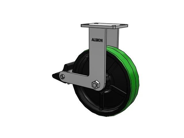 410 Series Top Plate Rigid Caster with 12 x 3 Green Tread on Black Cast Iron Core PY - Polyurethane (Cast Iron Core) Wheel and Poly Lock Integrated Brake