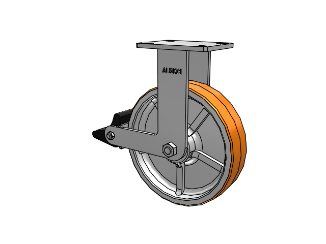 410 Series Top Plate Rigid Caster with 12 x 3 Red-Orange Tread on Cast Iron Core PY - Polyurethane 80A (Cast Iron Core) Wheel and Poly Lock Integrated Brake