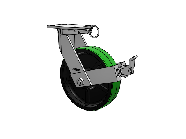 410 Series Top Plate Swivel Caster with 12 x 3 Green Tread on Black Cast Iron Core PY - Polyurethane (Cast Iron Core) Wheel and Face Brake