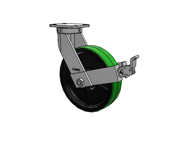 410 Series Top Plate Swivel Caster with 12 x 3 Green Tread on Black Cast Iron Core PY - Polyurethane (Cast Iron Core) Wheel and Face Brake