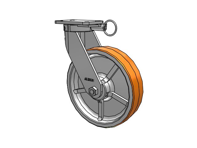 410 Series Top Plate Swivel Caster with 12 x 3 Red-Orange Tread on Cast Iron Core PY - Polyurethane 80A (Cast Iron Core) Wheel