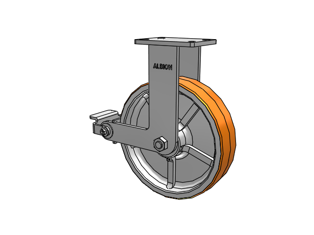 410 Series Top Plate Rigid Caster with 12 x 3 Red-Orange Tread on Cast Iron Core PY - Polyurethane 80A (Cast Iron Core) Wheel and Poly Cam Brake