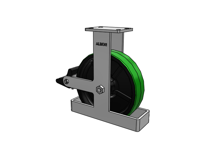 410 Series Top Plate Rigid Caster with 12 x 3 Green Tread on Black Cast Iron Core PY - Polyurethane (Cast Iron Core) Wheel and Poly Lock Integrated Brake
