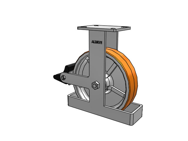 410 Series Top Plate Rigid Caster with 12 x 3 Red-Orange Tread on Cast Iron Core PY - Polyurethane 80A (Cast Iron Core) Wheel and Poly Lock Integrated Brake