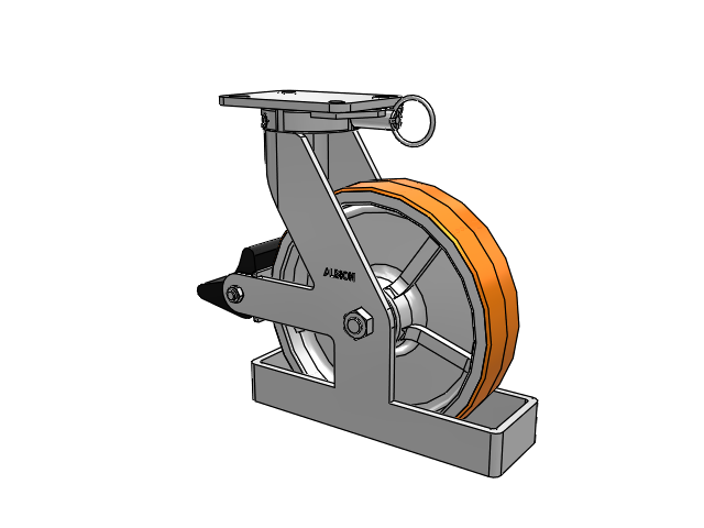 410 Series Top Plate Swivel Caster with 12 x 3 Red-Orange Tread on Cast Iron Core PY - Polyurethane 80A (Cast Iron Core) Wheel and Poly Lock Integrated Brake