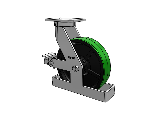 410 Series Top Plate Swivel Caster with 12 x 3 Green Tread on Black Cast Iron Core PY - Polyurethane (Cast Iron Core) Wheel and Poly Cam Brake