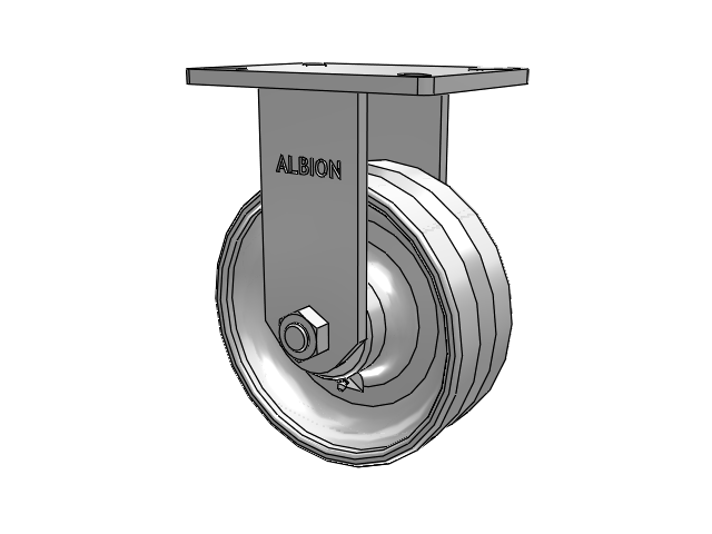 410 Series Top Plate Rigid Caster with 8 x 3 Clear Coat Enamel VF - Drop-Forged Steel V-Groove Wheel