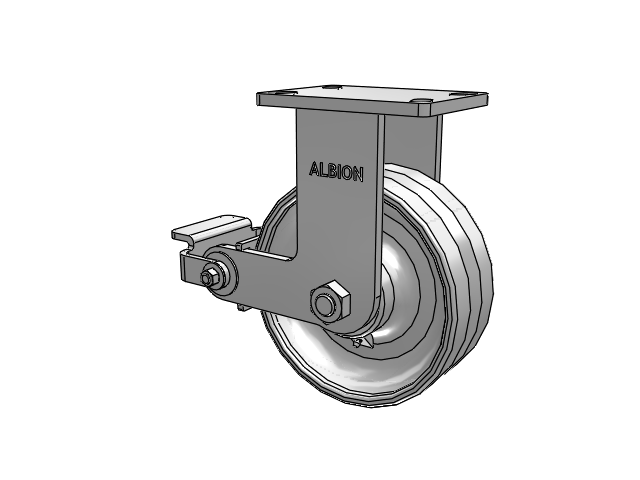 410 Series Top Plate Rigid Caster with 8 x 3 Clear Coat Enamel VF - Drop-Forged Steel V-Groove Wheel and Poly Cam Brake