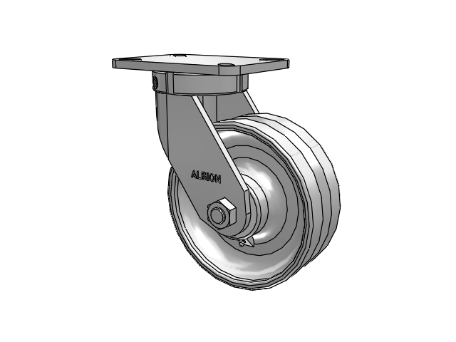 410 Series Top Plate Swivel Caster with 8 x 3 Clear Coat Enamel VF - Drop-Forged Steel V-Groove Wheel