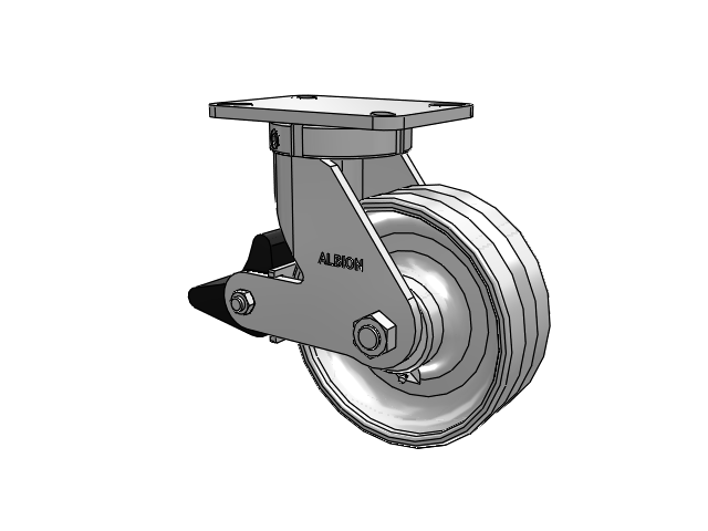 410 Series Top Plate Swivel Caster with 8 x 3 Clear Coat Enamel VF - Drop-Forged Steel V-Groove Wheel and Poly Lock Integrated Brake