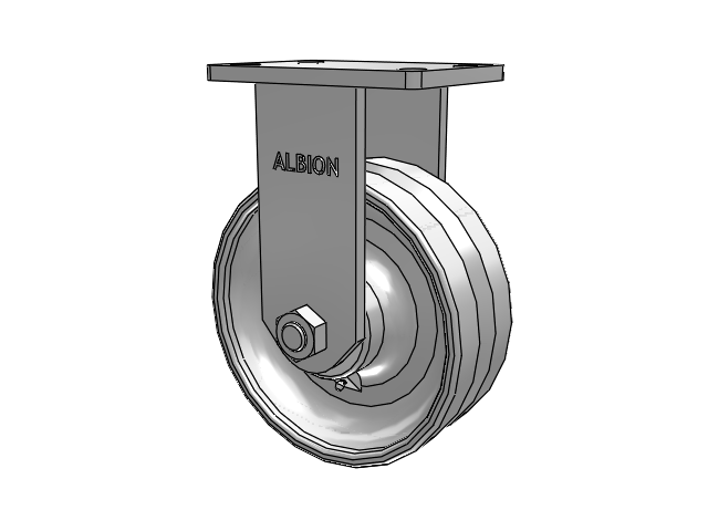 410 Series Top Plate Rigid Caster with 8 x 3 Clear Coat Enamel VF - Drop-Forged Steel V-Groove Wheel